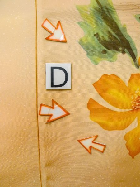 画像18: M0328P  付下げ 女性用着物  シルク(正絹) 淡い 薄い 橙色, 花 【中古】 【USED】 【リサイクル】 ★★☆☆☆ (18)