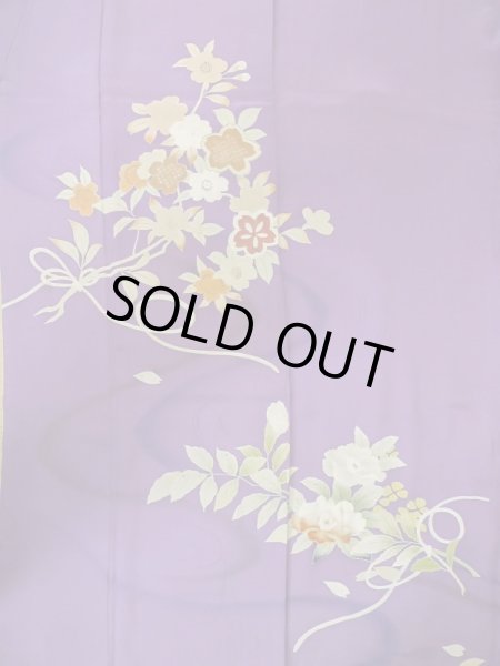 画像5: M0328Q  訪問着 女性用着物  シルク（正絹）   紫色, 花 【中古】 【USED】 【リサイクル】 ★★☆☆☆ (5)