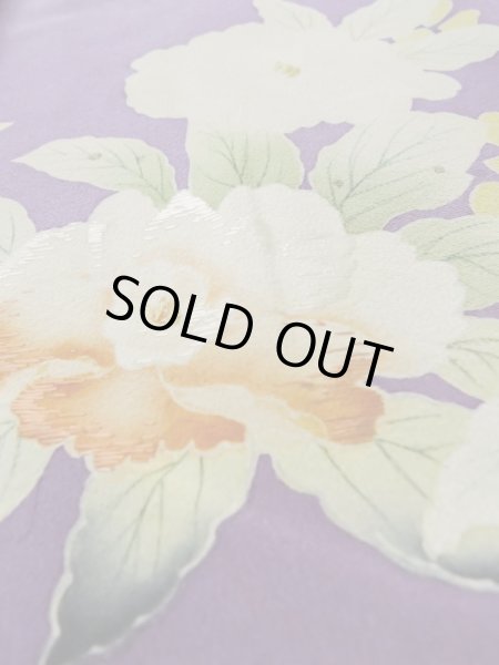 画像10: M0328Q  訪問着 女性用着物  シルク（正絹）   紫色, 花 【中古】 【USED】 【リサイクル】 ★★☆☆☆ (10)