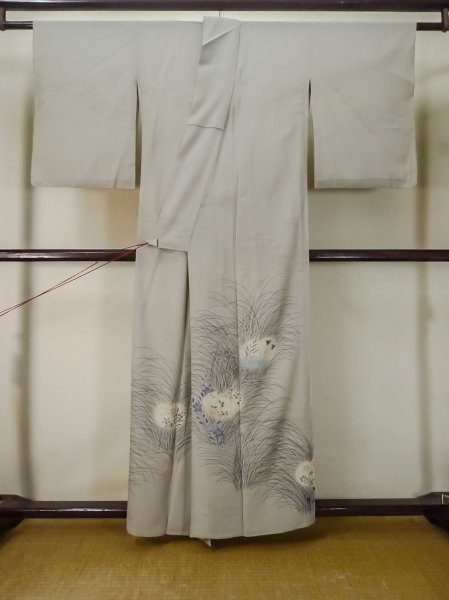 画像3: M0328R  訪問着 女性用着物  シルク(正絹)  茶色み 灰色, 花 【中古】 【USED】 【リサイクル】 ★★☆☆☆ (3)