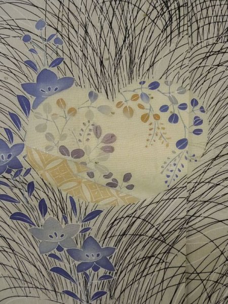 画像7: M0328R  訪問着 女性用着物  シルク(正絹)  茶色み 灰色, 花 【中古】 【USED】 【リサイクル】 ★★☆☆☆ (7)