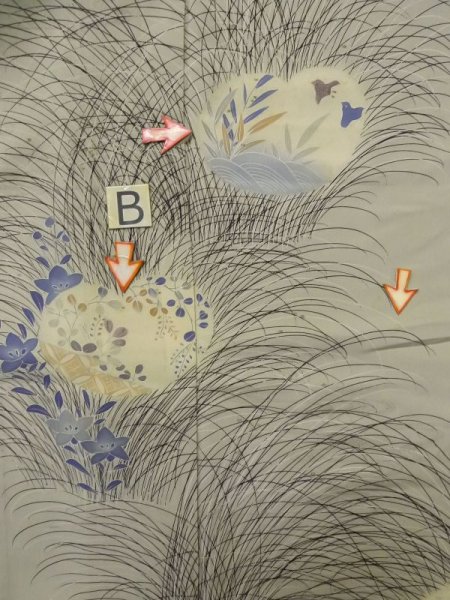 画像17: M0328R  訪問着 女性用着物  シルク(正絹)  茶色み 灰色, 花 【中古】 【USED】 【リサイクル】 ★★☆☆☆ (17)