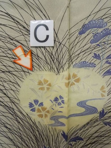 画像18: M0328R  訪問着 女性用着物  シルク(正絹)  茶色み 灰色, 花 【中古】 【USED】 【リサイクル】 ★★☆☆☆ (18)