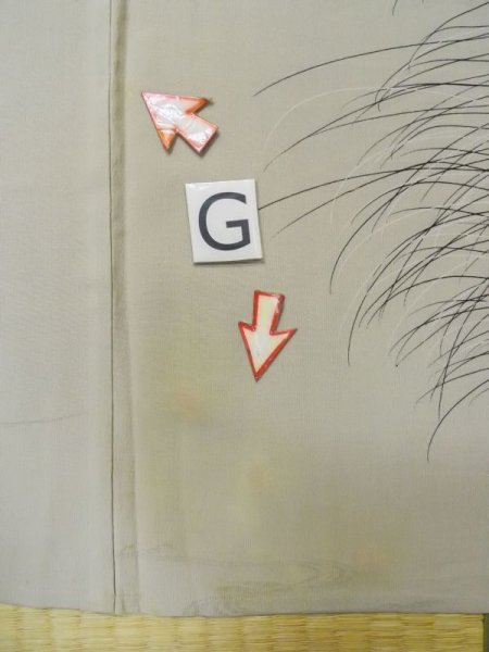 画像22: M0328R  訪問着 女性用着物  シルク(正絹)  茶色み 灰色, 花 【中古】 【USED】 【リサイクル】 ★★☆☆☆ (22)