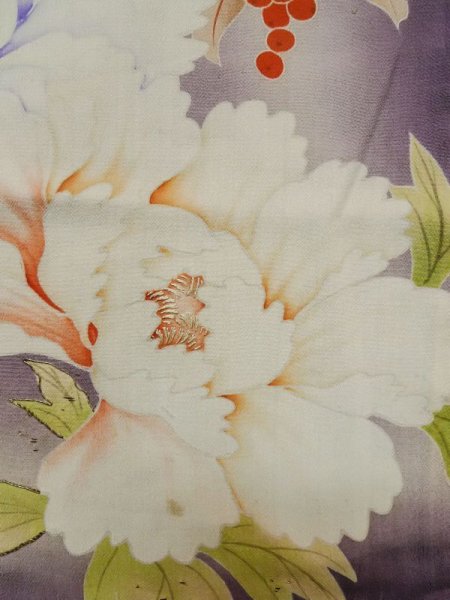 画像7: M0329B  子供用 女性用着物  シルク(正絹)   藤色, ぼたん 【中古】 【USED】 【リサイクル】 ★☆☆☆☆ (7)