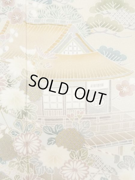 画像6: M0330B  付下げ 女性用着物  シルク(正絹)   ベージュ, ぼたん 【中古】 【USED】 【リサイクル】 ★★★☆☆ (6)