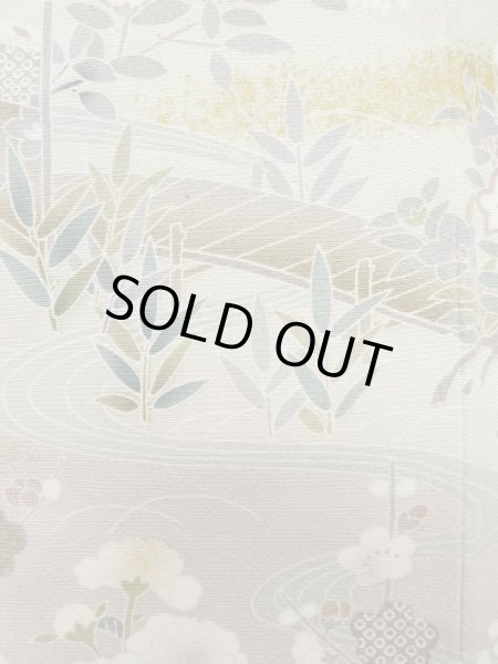 画像10: M0330B  付下げ 女性用着物  シルク(正絹)   ベージュ, ぼたん 【中古】 【USED】 【リサイクル】 ★★★☆☆ (10)