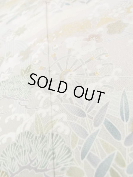 画像12: M0330B  付下げ 女性用着物  シルク(正絹)   ベージュ, ぼたん 【中古】 【USED】 【リサイクル】 ★★★☆☆ (12)