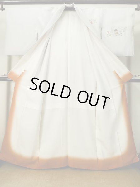 画像3: M0330D  付下げ 女性用着物 撫子柄 シルク(正絹) 淡い 灰色がかった 水色, 花 【中古】 【USED】 【リサイクル】 ★★★☆☆ (3)