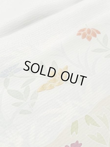 画像10: M0330D  付下げ 女性用着物 撫子柄 シルク(正絹) 淡い 灰色がかった 水色, 花 【中古】 【USED】 【リサイクル】 ★★★☆☆ (10)