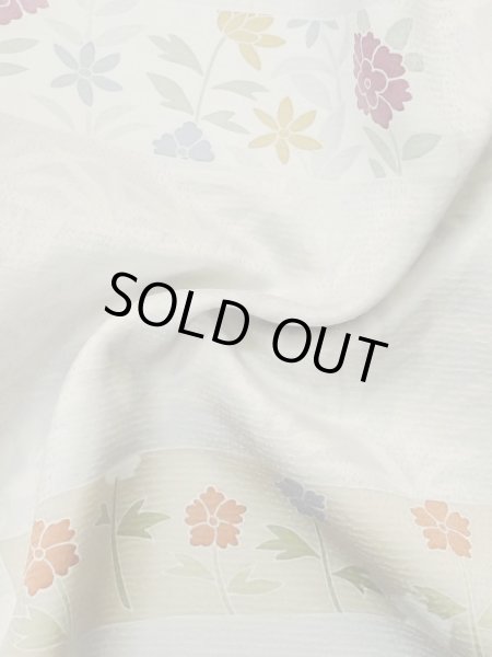 画像14: M0330D  付下げ 女性用着物 撫子柄 シルク(正絹) 淡い 灰色がかった 水色, 花 【中古】 【USED】 【リサイクル】 ★★★☆☆ (14)