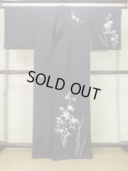 画像3: M0330F  付下げ 女性用着物  シルク(正絹) 深い 青み 紫色, ぼたん 【中古】 【USED】 【リサイクル】 ★★★☆☆ (3)