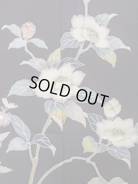 画像6: M0330F  付下げ 女性用着物  シルク(正絹) 深い 青み 紫色, ぼたん 【中古】 【USED】 【リサイクル】 ★★★☆☆ (6)