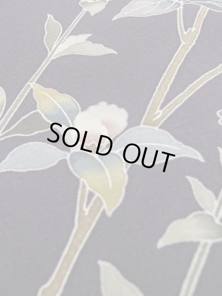 画像9: M0330F  付下げ 女性用着物  シルク(正絹) 深い 青み 紫色, ぼたん 【中古】 【USED】 【リサイクル】 ★★★☆☆ (9)