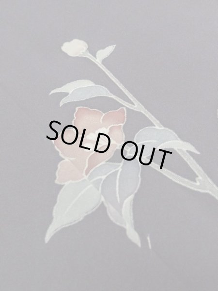 画像10: M0330F  付下げ 女性用着物  シルク(正絹) 深い 青み 紫色, ぼたん 【中古】 【USED】 【リサイクル】 ★★★☆☆ (10)