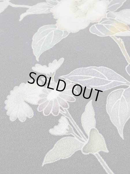 画像11: M0330F  付下げ 女性用着物  シルク(正絹) 深い 青み 紫色, ぼたん 【中古】 【USED】 【リサイクル】 ★★★☆☆ (11)