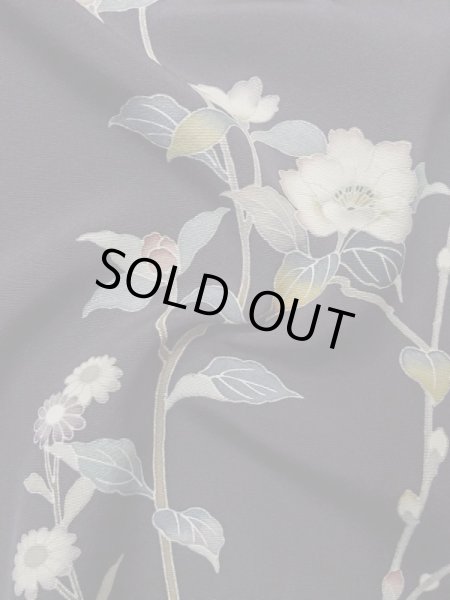 画像14: M0330F  付下げ 女性用着物  シルク(正絹) 深い 青み 紫色, ぼたん 【中古】 【USED】 【リサイクル】 ★★★☆☆ (14)