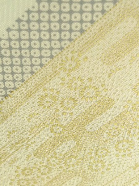 画像9: M0330I  訪問着 女性用着物  化繊 淡い 薄い 緑色, 花 【中古】 【USED】 【リサイクル】 ★★★☆☆ (9)