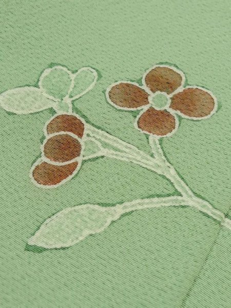 画像10: M0330J  付下げ 女性用着物  シルク(正絹)  薄い 緑色, 花 【中古】 【USED】 【リサイクル】 ★★☆☆☆ (10)