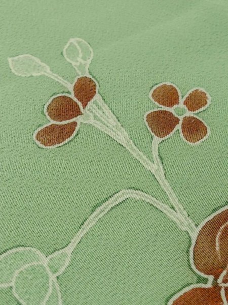 画像11: M0330J  付下げ 女性用着物  シルク(正絹)  薄い 緑色, 花 【中古】 【USED】 【リサイクル】 ★★☆☆☆ (11)