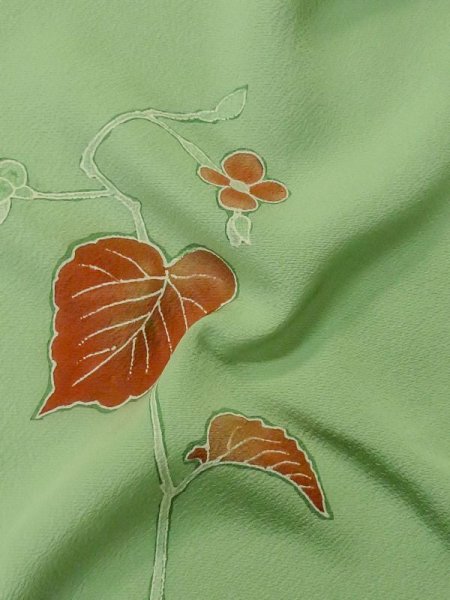 画像13: M0330J  付下げ 女性用着物  シルク(正絹)  薄い 緑色, 花 【中古】 【USED】 【リサイクル】 ★★☆☆☆ (13)