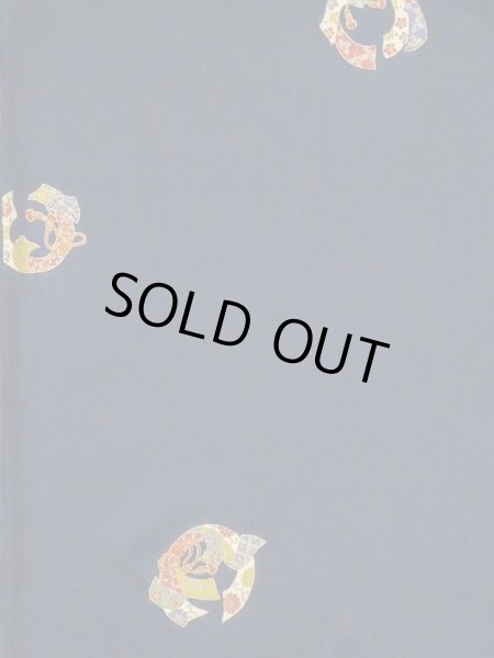 画像3: M0330Q  小紋 女性用着物  シルク(正絹)   紺, 菊 【中古】 【USED】 【リサイクル】 ★★★☆☆ (3)