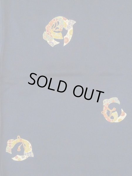 画像4: M0330Q  小紋 女性用着物  シルク(正絹)   紺, 菊 【中古】 【USED】 【リサイクル】 ★★★☆☆ (4)