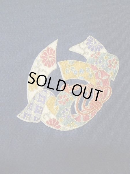 画像5: M0330Q  小紋 女性用着物  シルク(正絹)   紺, 菊 【中古】 【USED】 【リサイクル】 ★★★☆☆ (5)