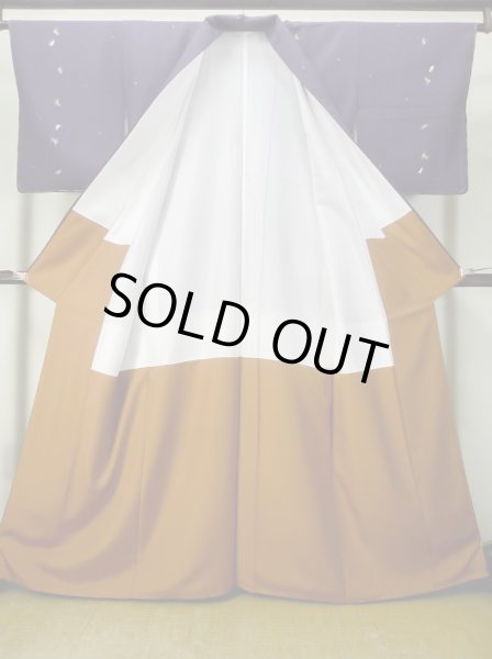 画像2: M0330R  小紋 女性用着物 ひょうたん柄 シルク(正絹)  紫み 紺, 花 【中古】 【USED】 【リサイクル】 ★★★☆☆ (2)