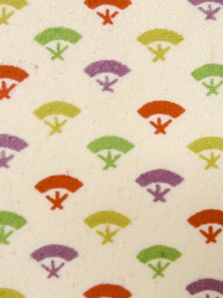 画像6: M0330T  小紋 女性用着物  シルク(正絹)   アイボリー, 扇 【中古】 【USED】 【リサイクル】 ★★☆☆☆ (6)