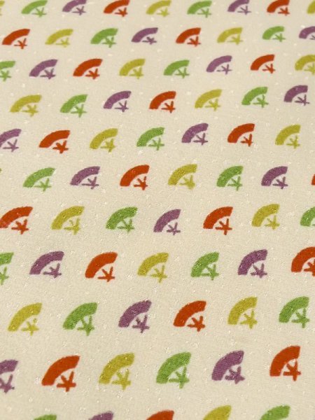 画像7: M0330T  小紋 女性用着物  シルク(正絹)   アイボリー, 扇 【中古】 【USED】 【リサイクル】 ★★☆☆☆ (7)