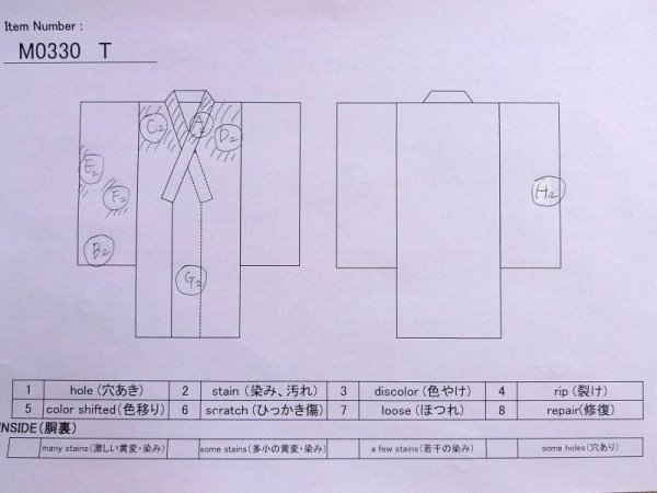 画像10: M0330T  小紋 女性用着物  シルク(正絹)   アイボリー, 扇 【中古】 【USED】 【リサイクル】 ★★☆☆☆ (10)