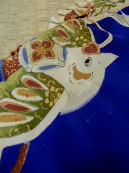 画像8: M0505A  子供用 男性用着物  シルク(正絹)  鮮やか 青, 松/松葉 【中古】 【USED】 【リサイクル】 ★★☆☆☆ (8)