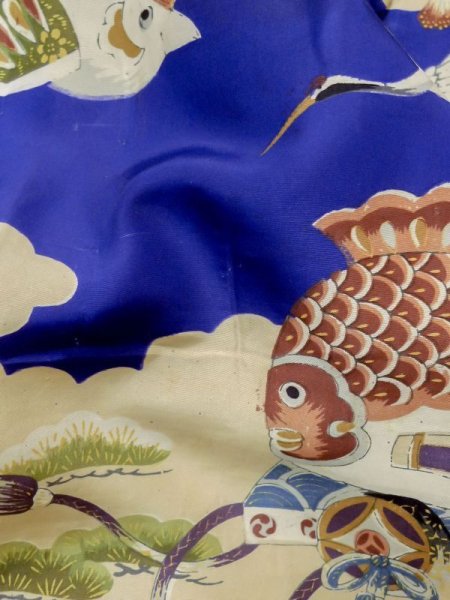 画像10: M0505A  子供用 男性用着物  シルク(正絹)  鮮やか 青, 松/松葉 【中古】 【USED】 【リサイクル】 ★★☆☆☆ (10)