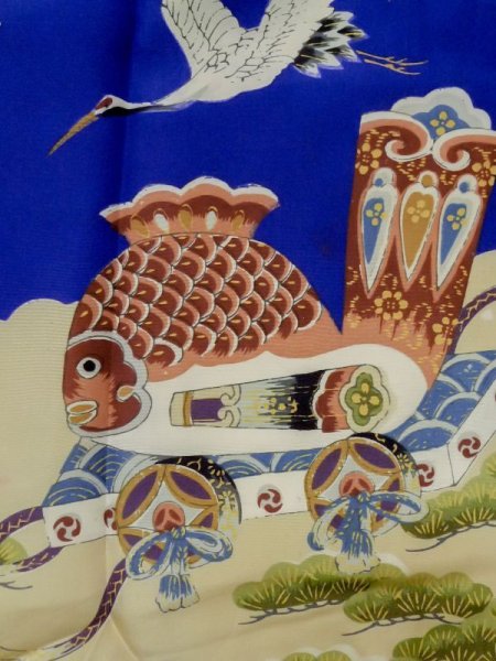 画像6: M0505B  子供用 男性用着物  シルク(正絹)  鮮やか 青, 松/松葉 【中古】 【USED】 【リサイクル】 ★★☆☆☆ (6)