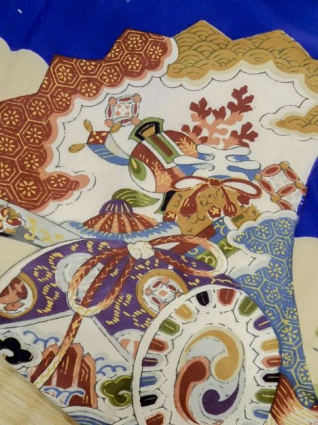 画像7: M0505B  子供用 男性用着物  シルク(正絹)  鮮やか 青, 松/松葉 【中古】 【USED】 【リサイクル】 ★★☆☆☆ (7)