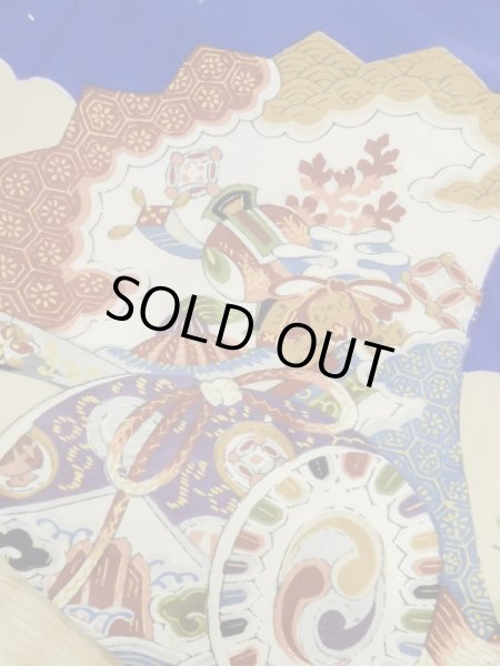 画像7: M0505B  子供用 男性用着物  シルク（正絹）  鮮やか 青, 松/松葉 【中古】 【USED】 【リサイクル】 ★★☆☆☆ (7)