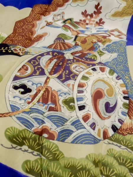 画像9: M0505B  子供用 男性用着物  シルク(正絹)  鮮やか 青, 松/松葉 【中古】 【USED】 【リサイクル】 ★★☆☆☆ (9)