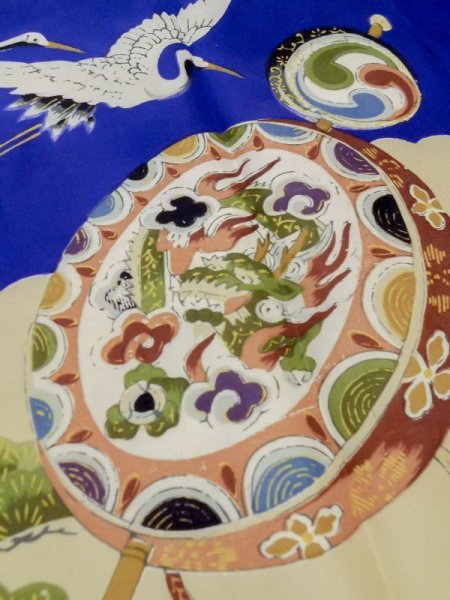 画像10: M0505B  子供用 男性用着物  シルク(正絹)  鮮やか 青, 松/松葉 【中古】 【USED】 【リサイクル】 ★★☆☆☆ (10)