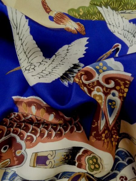 画像13: M0505B  子供用 男性用着物  シルク(正絹)  鮮やか 青, 松/松葉 【中古】 【USED】 【リサイクル】 ★★☆☆☆ (13)