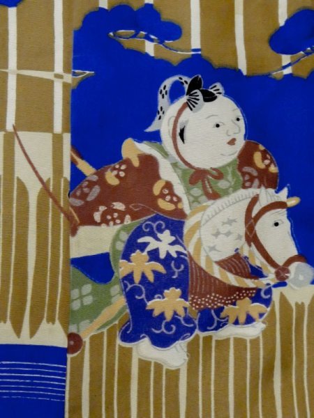 画像6: M0505D  子供用 男性用着物  シルク(正絹)  鮮やか 青, 松/松葉 【中古】 【USED】 【リサイクル】 ★★☆☆☆ (6)