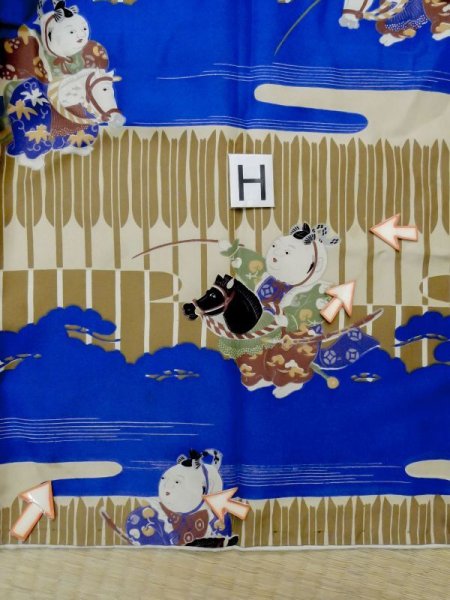 画像20: M0505D  子供用 男性用着物  シルク(正絹)  鮮やか 青, 松/松葉 【中古】 【USED】 【リサイクル】 ★★☆☆☆ (20)