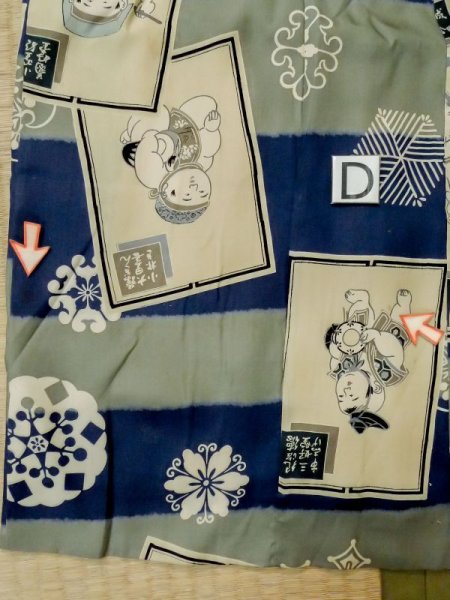 画像16: M0505E  子供用 男性用着物  シルク(正絹) 深い 灰色がかった 青, 抽象的模様 【中古】 【USED】 【リサイクル】 ★★☆☆☆ (16)