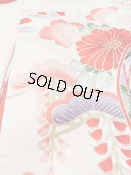 画像8: M0505O Mint  子供用 女性用着物 毬柄 シルク(正絹)   白, 花 【中古】 【USED】 【リサイクル】 ★★★★☆ (8)