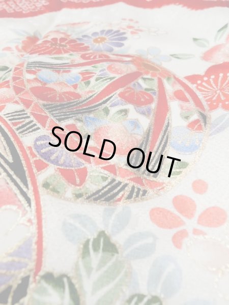 画像9: M0505O Mint  子供用 女性用着物 毬柄 シルク(正絹)   白, 花 【中古】 【USED】 【リサイクル】 ★★★★☆ (9)