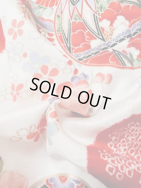 画像11: M0505O Mint  子供用 女性用着物 毬柄 シルク(正絹)   白, 花 【中古】 【USED】 【リサイクル】 ★★★★☆ (11)