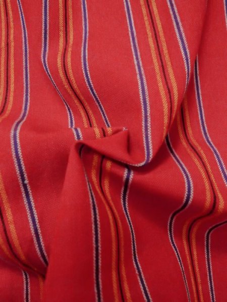 画像6: M0505X  子供用 女性用着物  ウール   赤色, 縞 【中古】 【USED】 【リサイクル】 ★★★☆☆ (6)