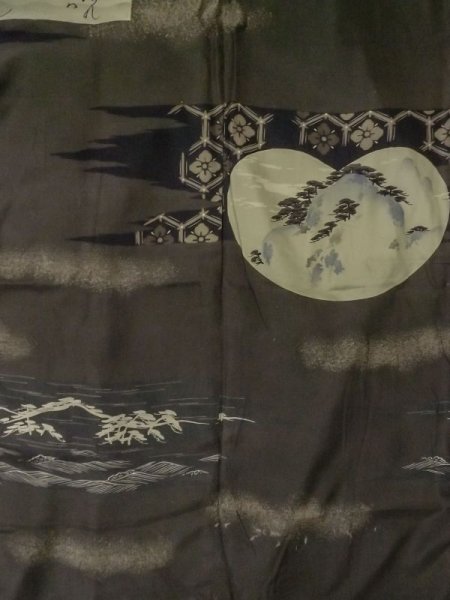 画像4: M0516C  男性用襦袢 男性用着物  シルク(正絹)   オリーブ, 松/松葉 【中古】 【USED】 【リサイクル】 ★☆☆☆☆ (4)