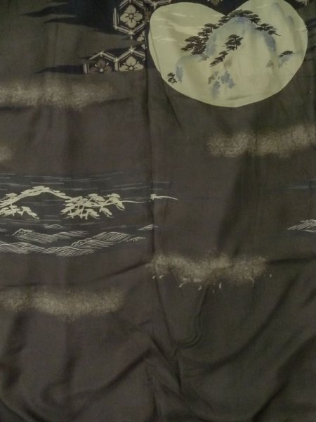 画像5: M0516C  男性用襦袢 男性用着物  シルク(正絹)   オリーブ, 松/松葉 【中古】 【USED】 【リサイクル】 ★☆☆☆☆ (5)