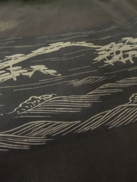 画像11: M0516C  男性用襦袢 男性用着物  シルク(正絹)   オリーブ, 松/松葉 【中古】 【USED】 【リサイクル】 ★☆☆☆☆ (11)